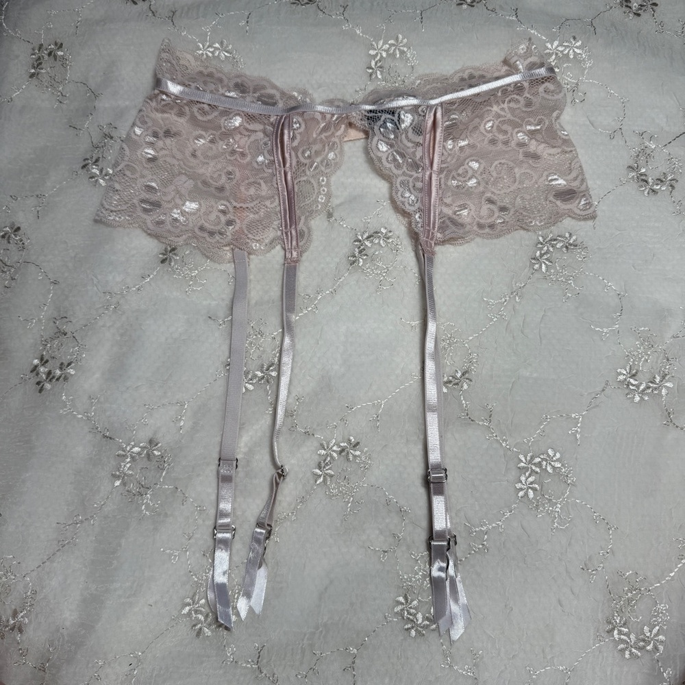 vintage y2k oh la la chéri pink lace garter belt – size small/medium